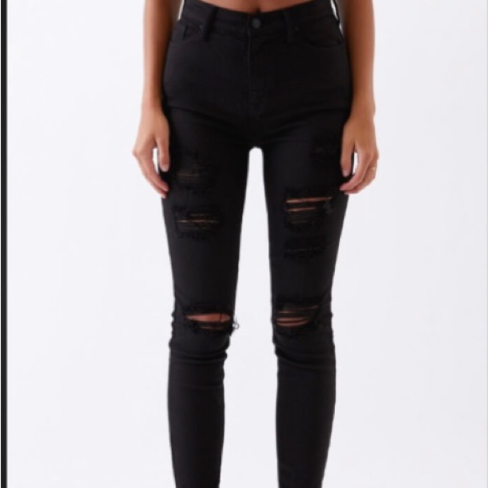 PACSUN BLACK SUPER STRETCH RIPPED JEGGINGS